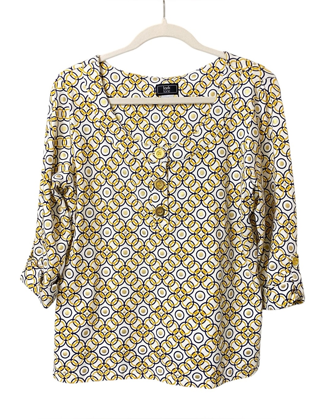 Lark lane multicolored circle abstract design print artsy blouse size medium